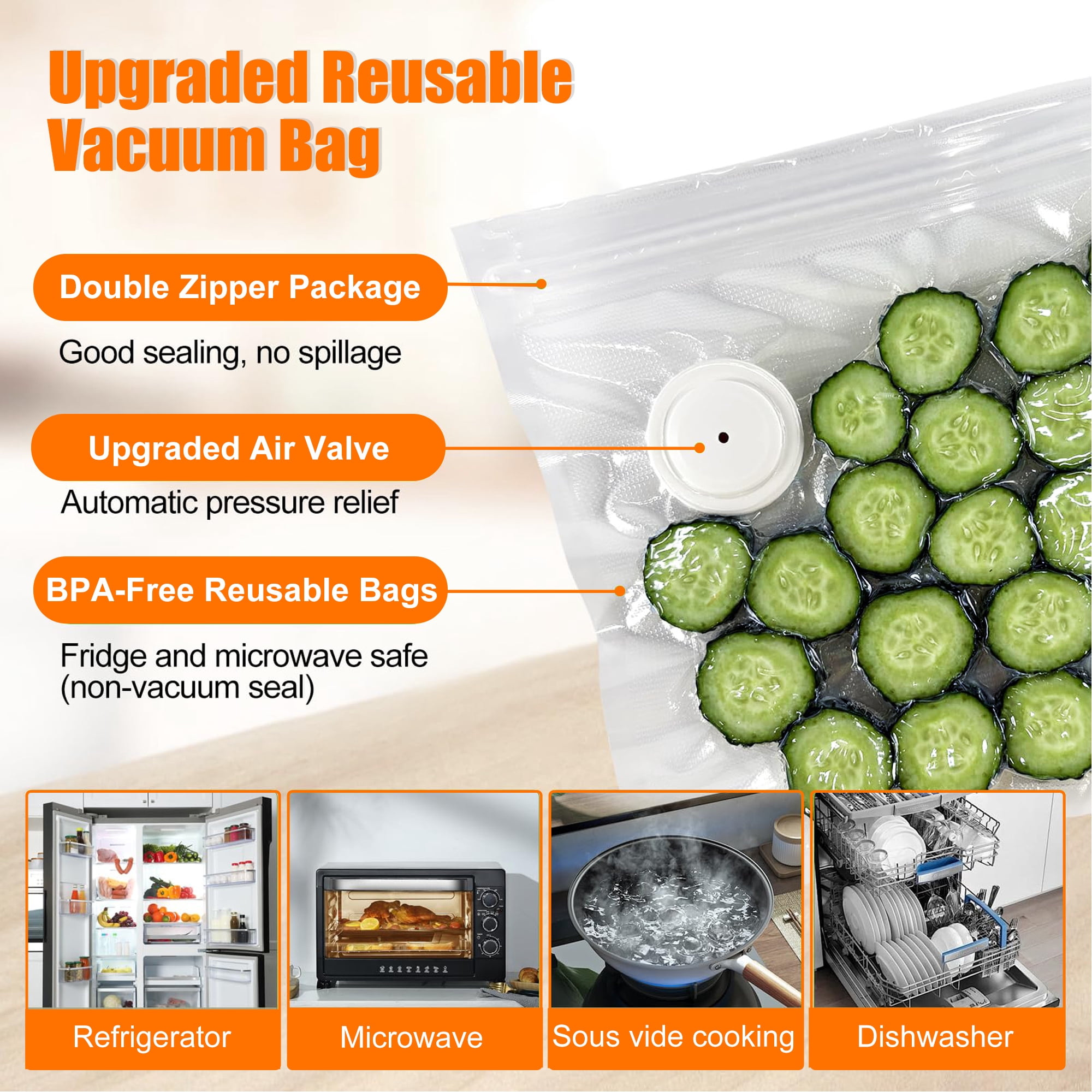 Beslands Handheld Vacuum Sealer for Food with 30 Reusable Bags - 6X Extended Freshness, Powerful Portable Food Saver Machine for Compact Storage, Meal Prep, Sous Vide & Kitchen Organization, White