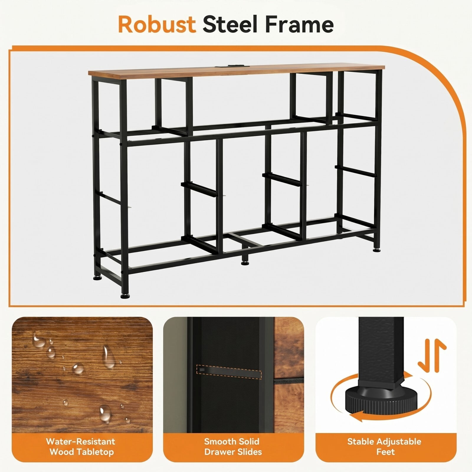 BEAUTYPEAK TV Stand Dresser with 8 Fabric Drawers LED Light Open Shelf AC & USB-C Charging Station, Rust