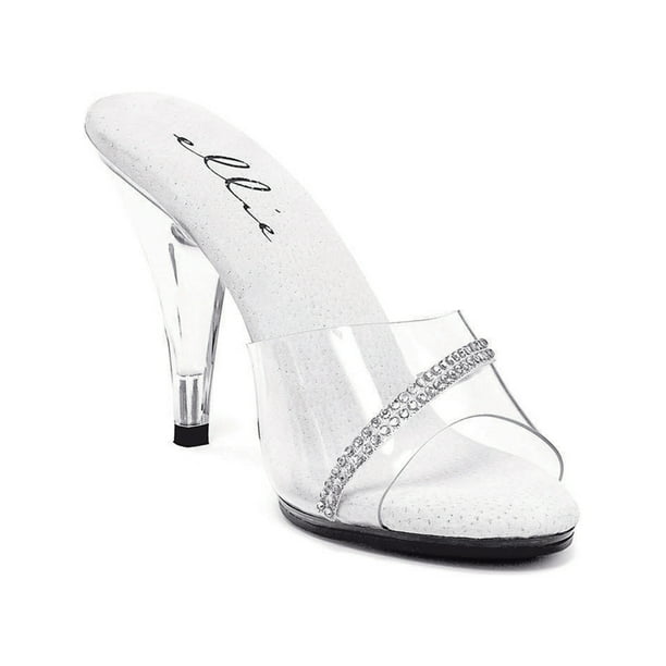 SummitFashions 4 Inch Sexy High Heel Mule Slide Shoe With Rhinestones