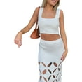 thumbnail image 5 of Women Knitted 2 Piece Outfits Midi Skirt Sets Crop Tank Tops and High Waist Hollow Out Long Skirts Two Piece Outfit Beachwear, 5 of 6