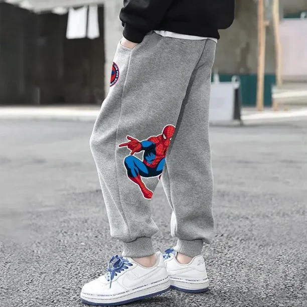 Pantalones deportivos lindos para niños con animación periférica de Marvel Spider-Man, pantalones deportivos de polar geniales con personalidad creativa para niños