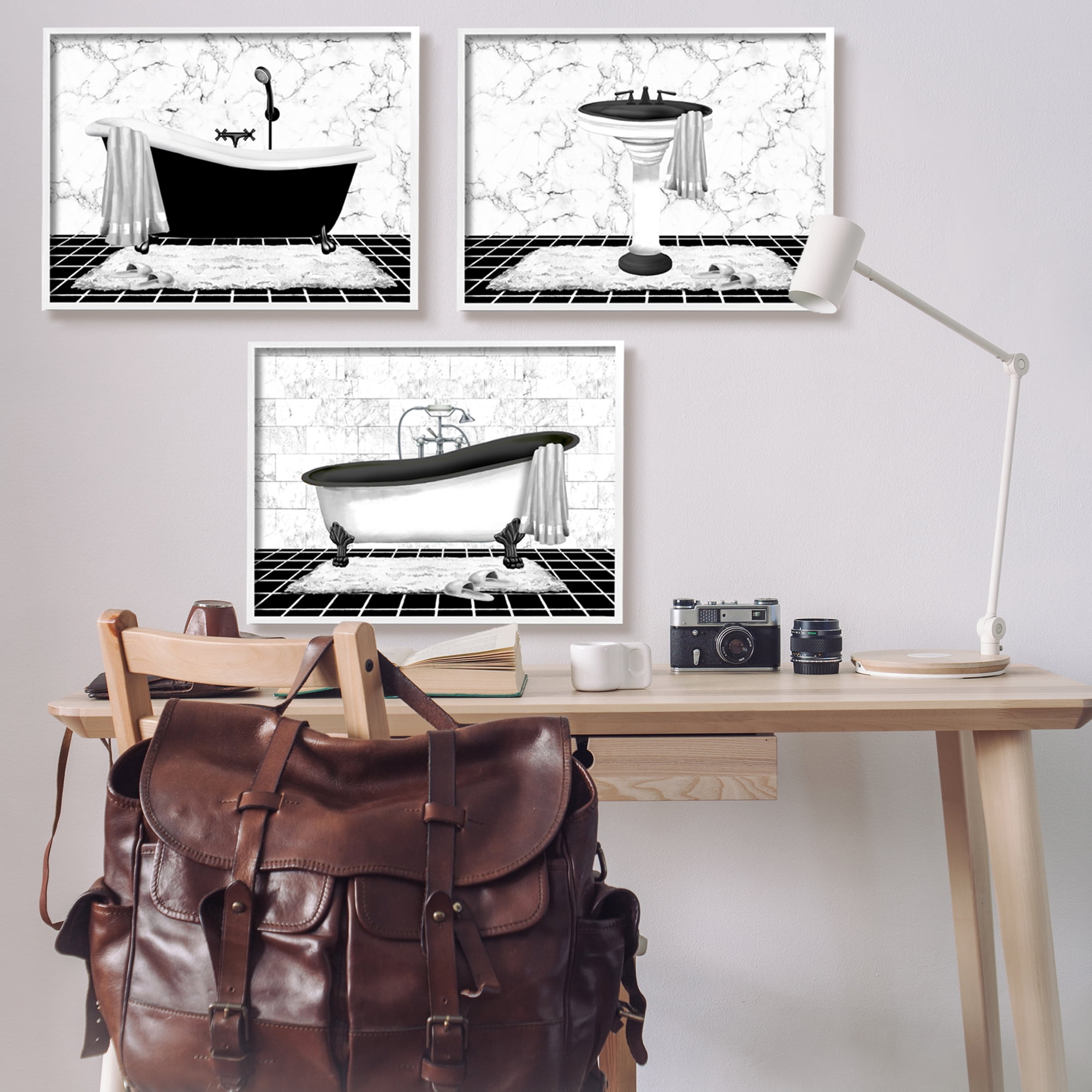 Stupell Industries Modern Marble Bathroom Typography Painting White Framed Art Print Wall Art, 30 x 24, Set of 3