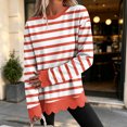 thumbnail image 2 of Dzrciro Sweatshirt for Women, Stripe Long Sleeve Crew Neck Orange Pullover Tops with Scalloped Hem, Fall Casual Loose Comfy Sweatshirts S-2XL, 2 of 8