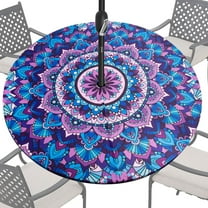 Numjaw Outdoor Tablecloth with Umbrella Hole, Waterproof Round Fitted Tablecloth with Elastic & Zipper, Picnic Table Cover for Patio, Garden, Purple (36"-44")