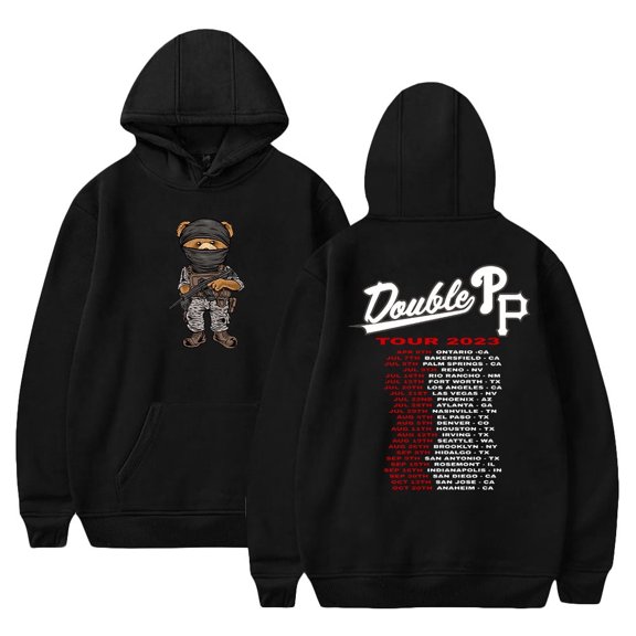 Peso Pluma Double PP Tour Hoodie Women Men Rapper Long Sleeve Pullover HipHop Style