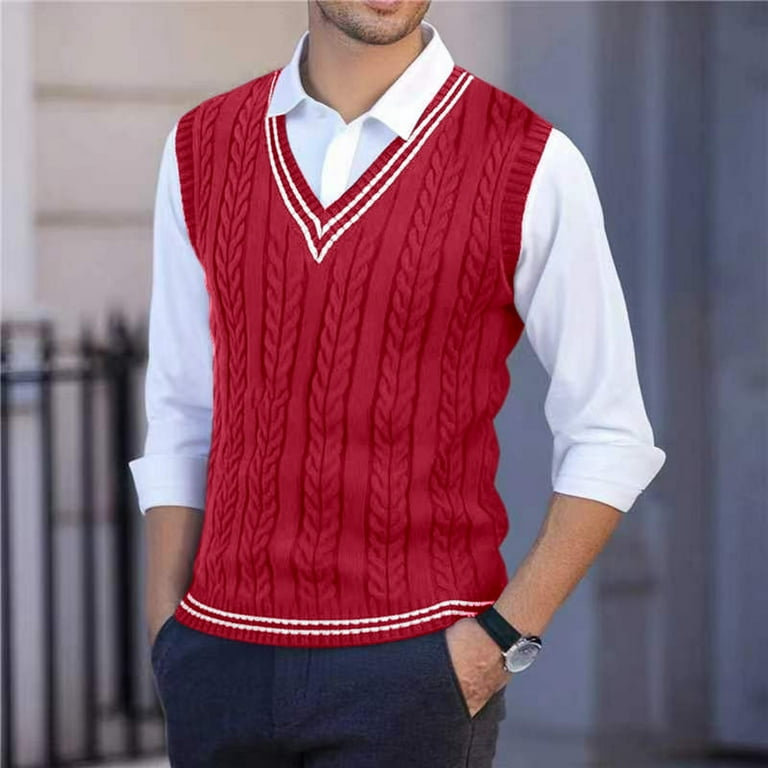 Men's V Neck Sweater Vest 2025 Fall Fashion Sleeveless Solid Cable
