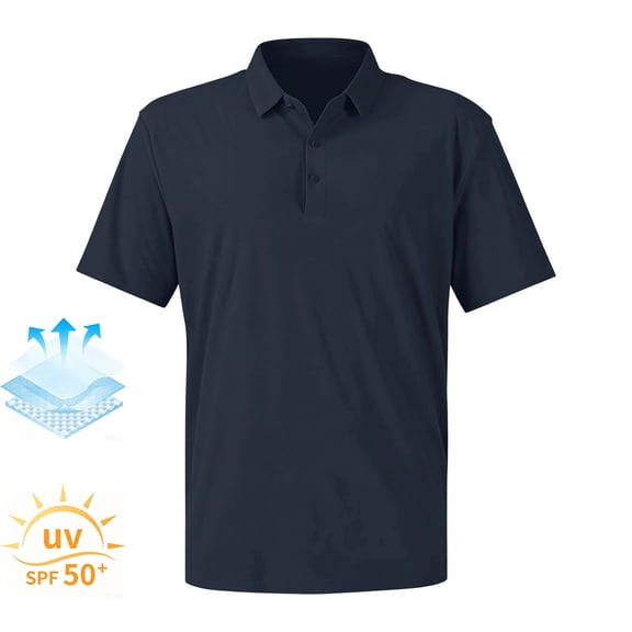 Havenx Mens Golf Shirt Short Sleeve Quick Dry Performance Polo Collared 3 Buttons Moisture Wicking Polos Golf Work Sports Athletic Lightweight Stylish Clothes,Dark Blue XL