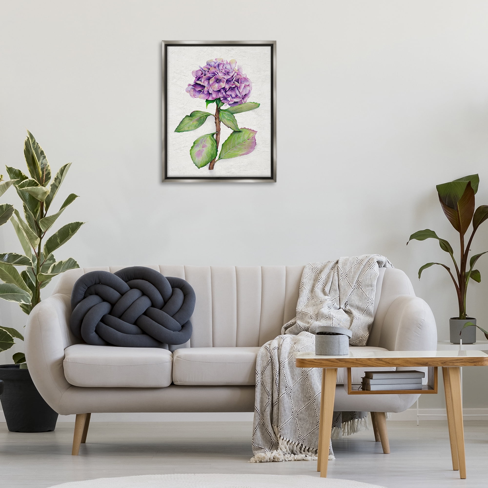 Stupell Industries European Style Hydrangea Botanical & Floral Painting Gray Floater Framed Canvas Art Print Wall Art, 25 x 31