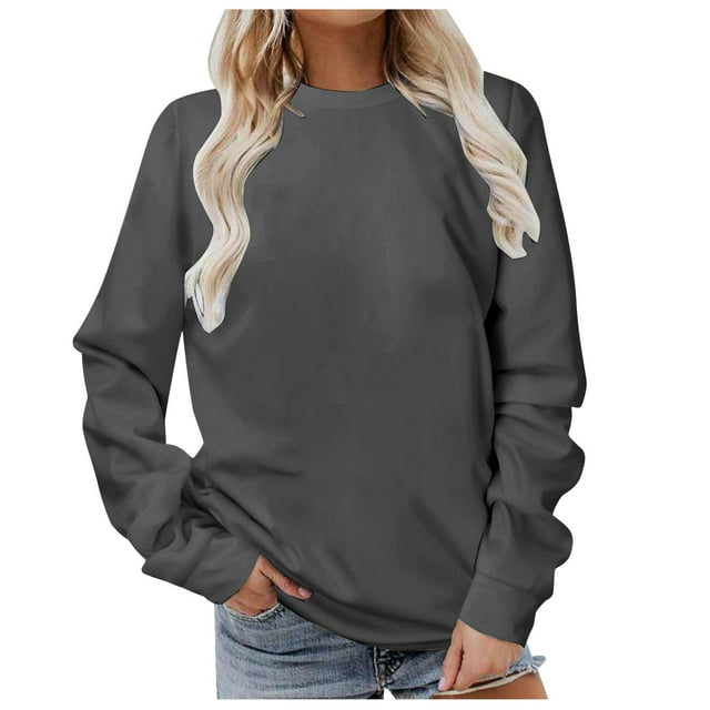 HNMKIU Ladies Sweatshirts Womens Solid Sweatshirt Oversized Sweatshirts Crewneck Long Sleeve Pullover