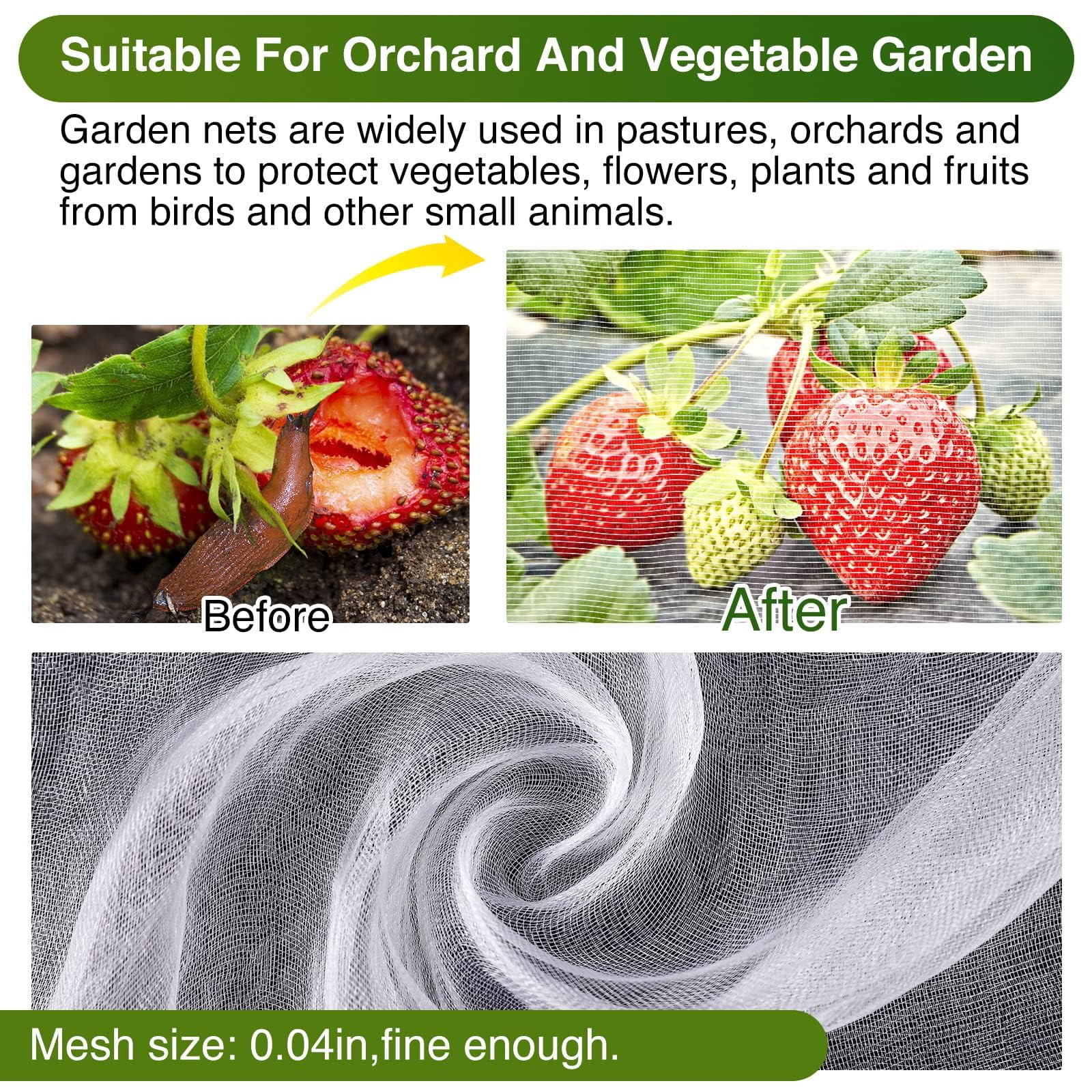 10 X 25FT Garden Mesh Netting Barrier,Fruit Tree Plant Netting for Vegetable Blueberry Bushes Plant Row Cover Screen Protection