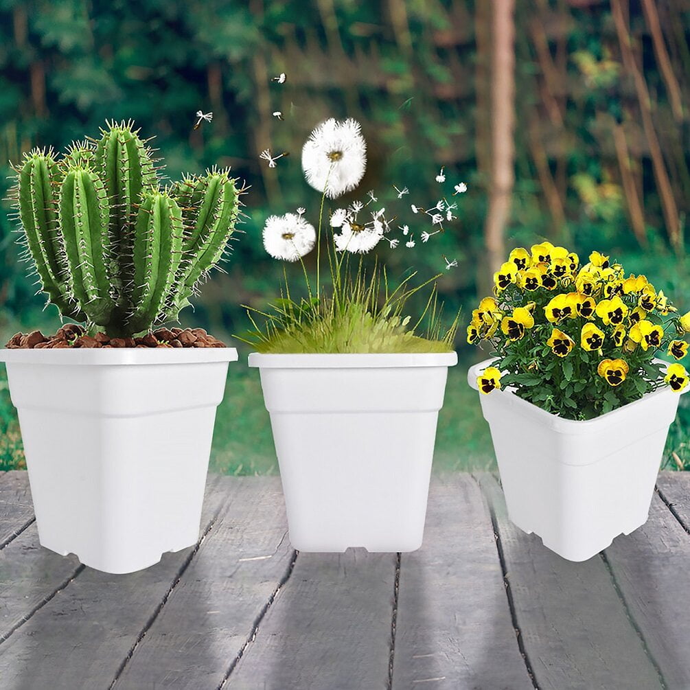 10 Pack Nursery Pots 3 Gallon Garden Planter Plastic Sqaure Seedling Pots White Flower Plant Container for Succulents, Seedlings, Cuttings, Transplanting, White