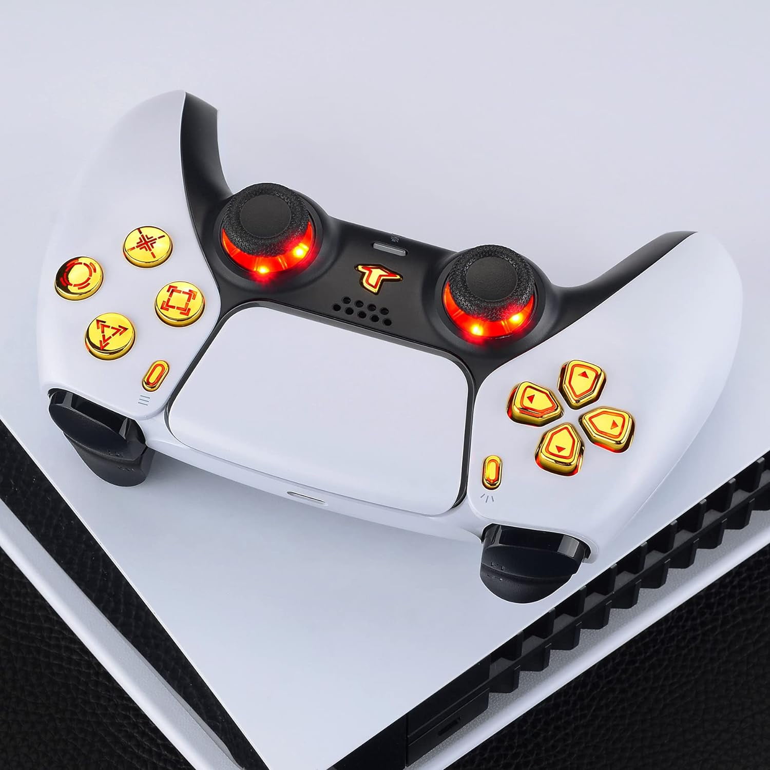 eXtremeRate Colorful Dpad Thumbsticks Chrome Gold Buttons DTF V3 LED Kit for ps5 Controller BDM-030/040