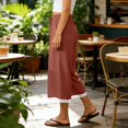 thumbnail image 2 of Women's Linen Culottes Wide Leg Flowy Pants Palazzo Casual Drawstring Loose Lace Capris with Pockets, 2 of 10