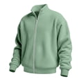 thumbnail image 3 of Fmbrln Mens Zip Up Sweatshirt Knit Long Sleeve Stand Collar Jacket Fall Winter Casual Solid Color Tops Green 2XL, 3 of 6