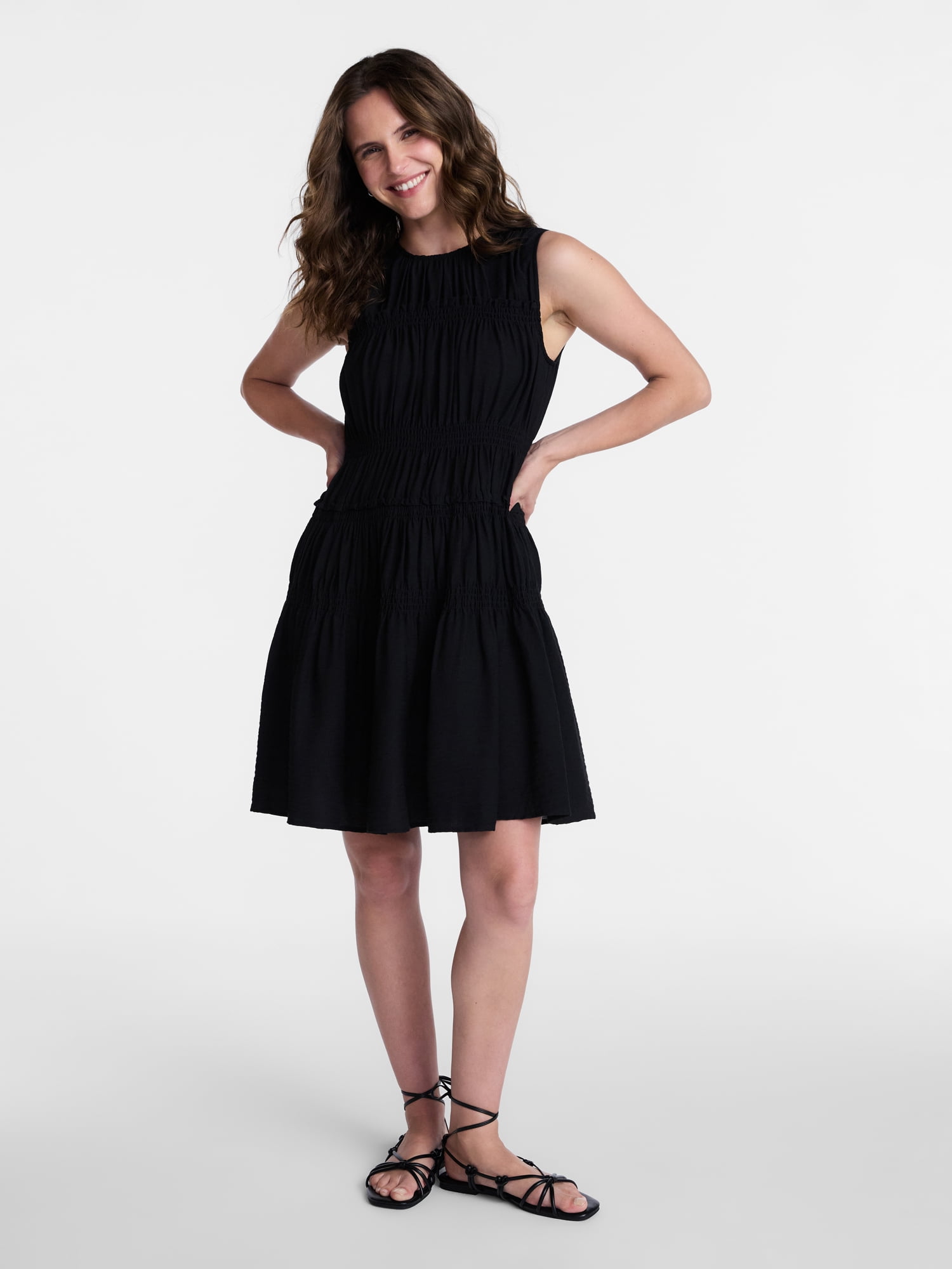 Time and Tru Women's Smocked Sleeveless Mini Dress, Sizes XS-XXXL