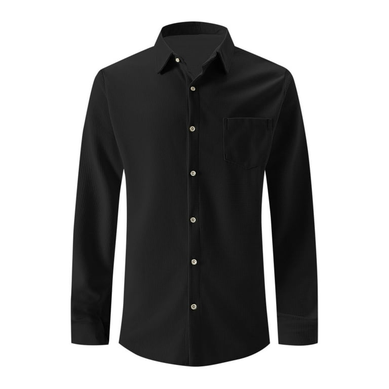 VSSSJ Men's Dress Shirt Long Sleeve Casual Slim Fit Button Down Shirts  Turndown Collar Solid Color Simple Basic Business Suit Shirts Black XL -  Walmart.com