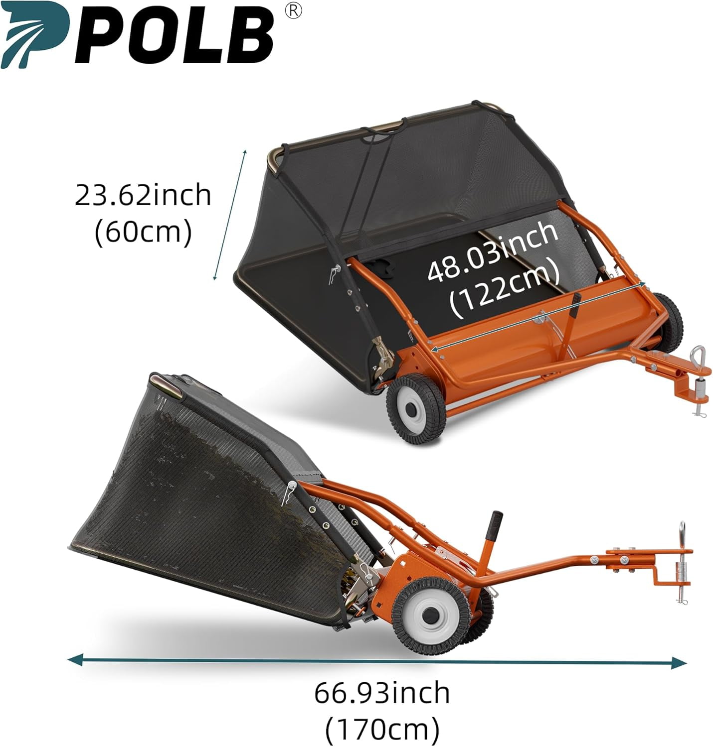48" Tow Behind Lawn Sweeper Leaf Collector Sweeper for Lawn 25.16 Cu FT Capacity