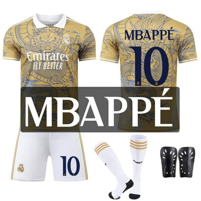 2425 Real Madrid Dragon Pattern Joint Special Edition Mbappe Football Jersey No. 7 Ronaldo Jersey Set No. 5 Bellingham No. 10 Mbappe with Socks + Protective Gear Set16