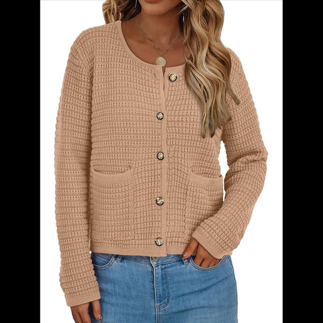 Suéteres de Punto para Mujer, Moda de Otoño, Larga, Botones, Chaqueta Informal de Moda, Ropa de Invierno. Caqui M