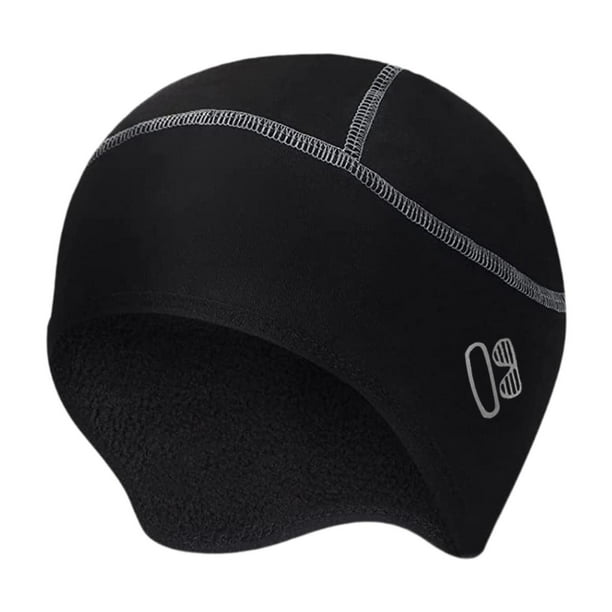 Gorro de invierno con forro para casco de bicicleta, cómodo para correr, en o esquiar Negro