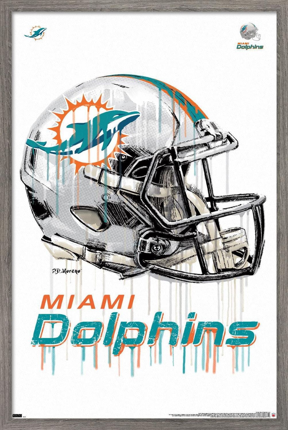 NFL Miami Dolphins - Drip Helmet 20 Wall Poster with Magnetic Frame