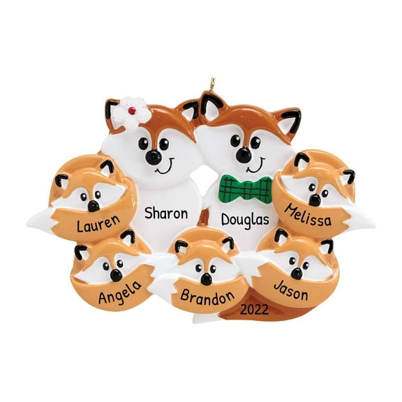 Personalized Fox Family of 7 Christmas Ornament 2024 1 Count - Custom Ornaments by Elves