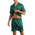 thumbnail image 4 of INSPIRE CHIC Men's Satin Sleepwear Short Sleeve Nightwear Shorts Summer Pajamas Set 2 Pieces 2XL Green, 4 of 5