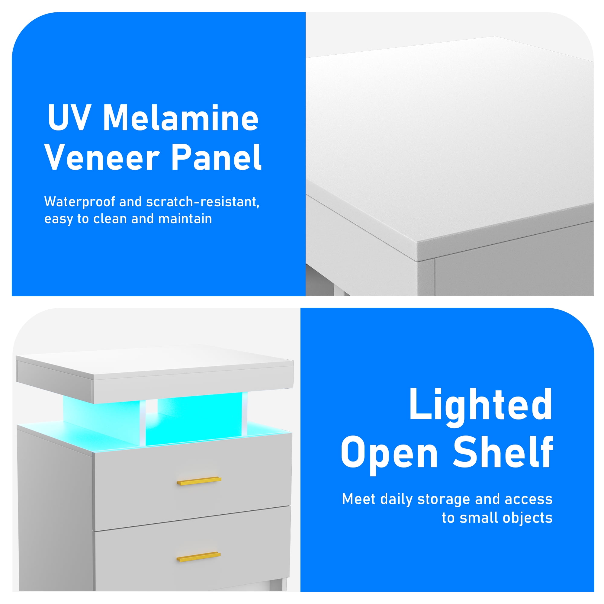 Dalattin White Nightstand with Charging Station 2 Drawers, Smart Sense End Side Table for Bedroom