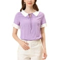 thumbnail image 1 of INSPIRE CHIC Blouse à Pois pour Femme à Col Claudine Contrastant, Manches Courtes, Hauts, S, Violet Pâle, 1 of 5