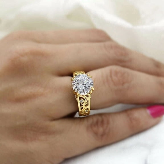 2.50Ct Round Moissanite Solitaire Wedding Engagement Ring 14k Yellow Gold Plated