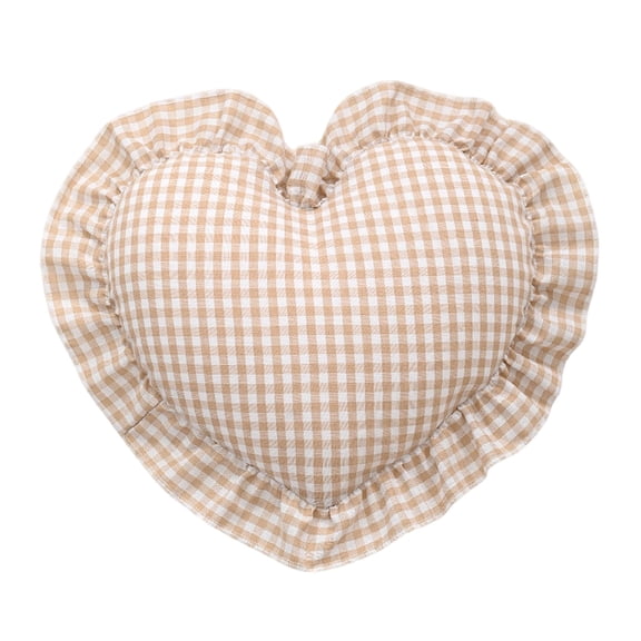 NKOOGH Heart Shaped Checkered Ruffle Throw Pillow Cute Love Decorative Cushion One Size
