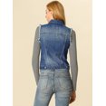 thumbnail image 5 of DARING DIVA Women's Denim Vests Collared Washed Distressed Jean Vest L Blue, 5 of 6