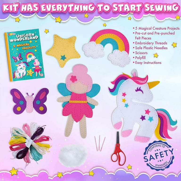 Sewing Kit for Kids - Unicorn Crafts Sew Projects -Beginner Sewing Kit for  Girls 7 8 9 10 11 12 Years 