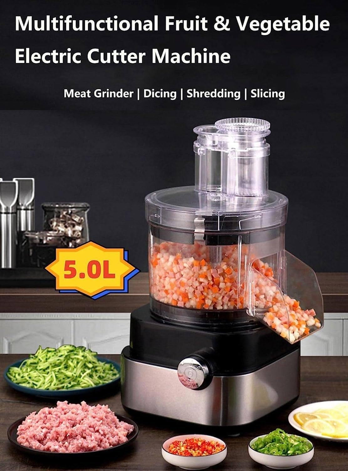 Commercial Food Processor 20-Cup Electric Vegetable Dicer Chopper 600W 5 in 1 Professional Veggie Shredder Grater Multifunctional Meat Grinder Blender with 5 Stainless Steel Blades