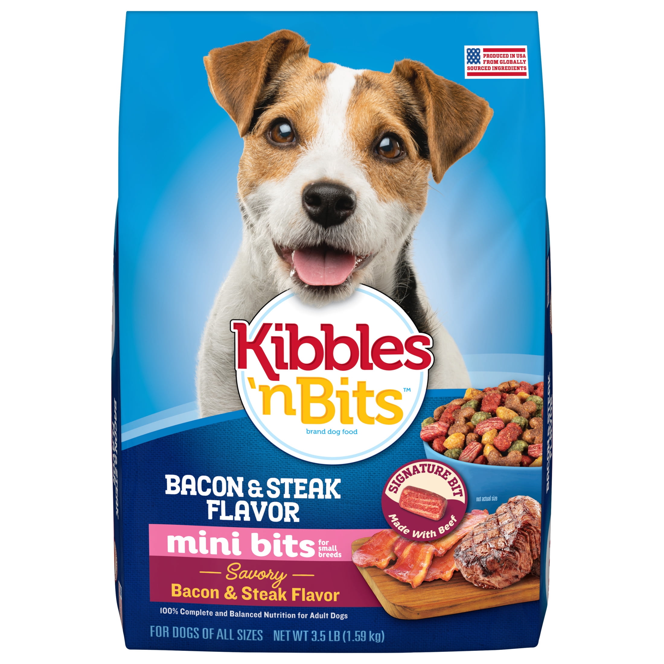 (4 pack) Kibbles 'n Bits Mini Bits Small Breed Dry Dog Food Savory Bacon & Steak Flavor, 3.5 lb.