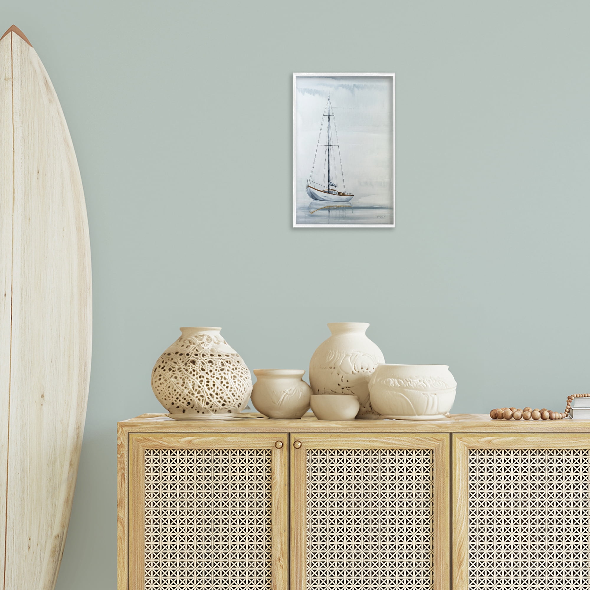 Stupell Industries Sail The Horizon Transportation Painting White Framed Art Print Wall Art, 12 x 18