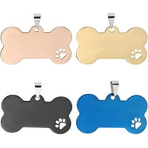 4Pcs 4 Colors Blank Dog Tags Stainless Steel Dog Number Name Tag with Paw Hollow Design Bone Shape Cat Pet Number ID Tags Charm Collar Pendant for Engraving All Pets DIY Crafts