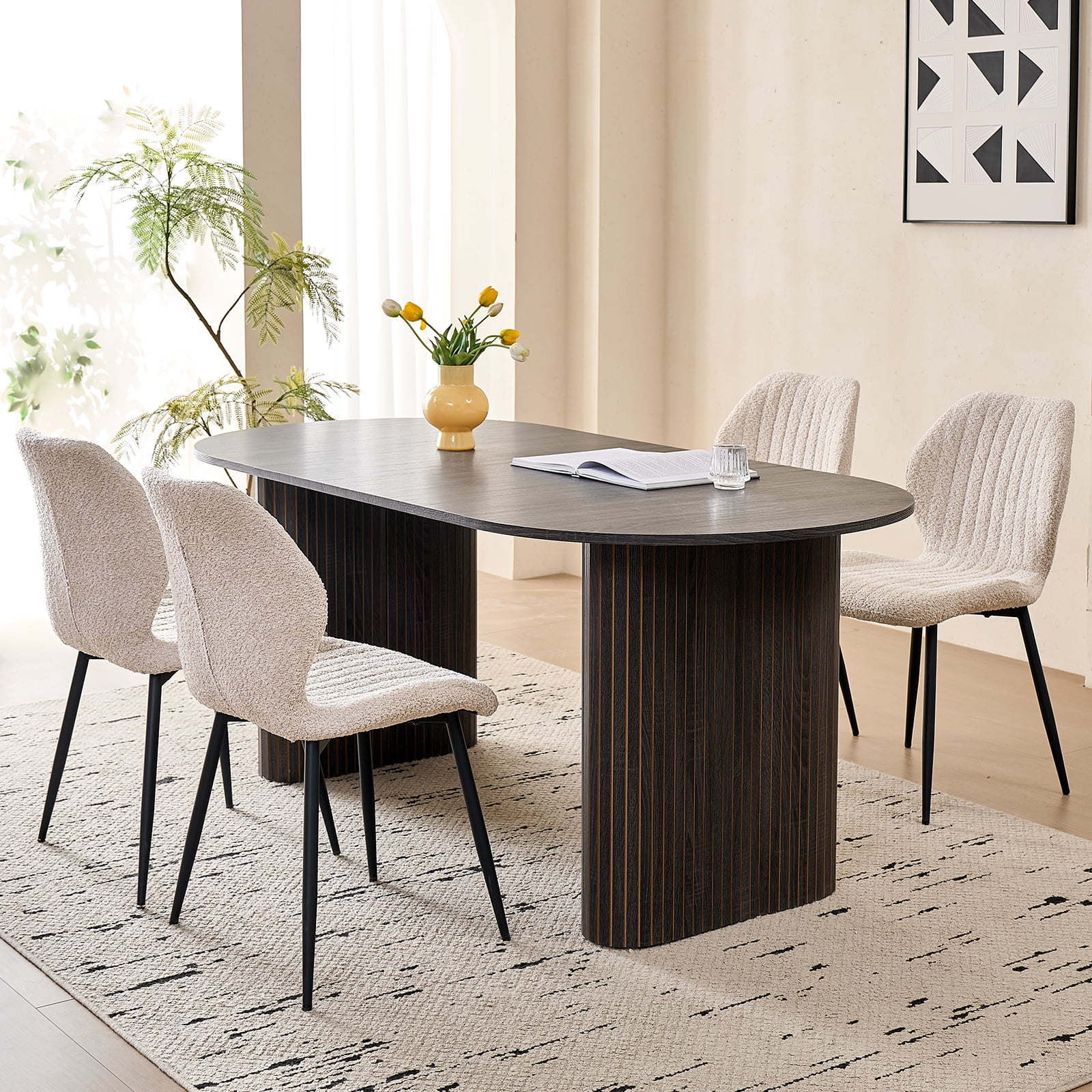 70.8 inch Dining Table for 4-6, Rustic Wood Grain Finish, Sturdy Elliptical Legs Oval Kitchen Table for Breakfast, Dinner, Modern Farmhouse Style, Black