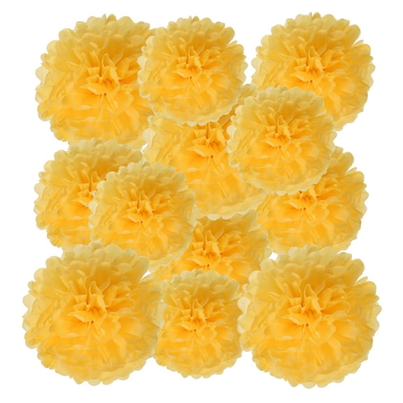8" 10" 12" Tissue Paper Pom Poms, 12PCS Pom Poms Paper Flowers Ball Tissue Paper Flowers Assorted Size for Wedding Bridal Shower Birthday Party Backdrop Decoration, Yellow