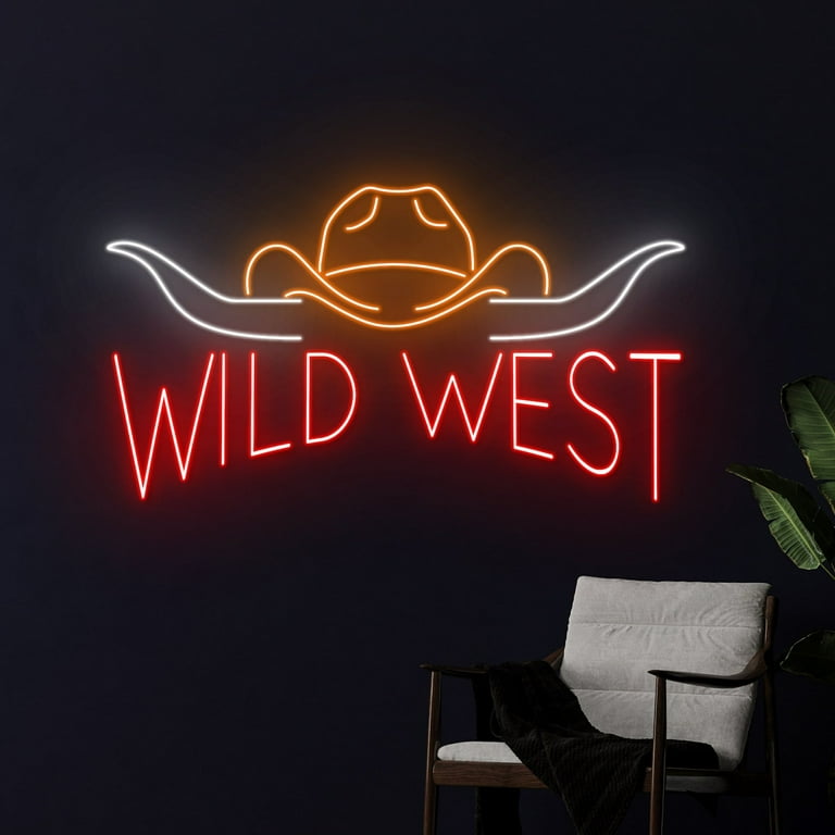 Handmadetneonsign Wild West Neon Sign, Cowboy Hat Longhorn Led