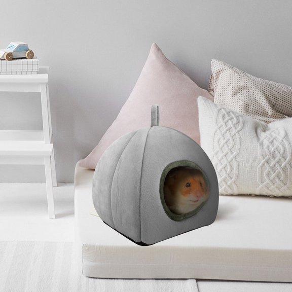 MOKKHNB Grey Plush Pet Sleeping Nest Bed for Hamsters, Small Animals, Winter Warm Cozy Portable Wrap