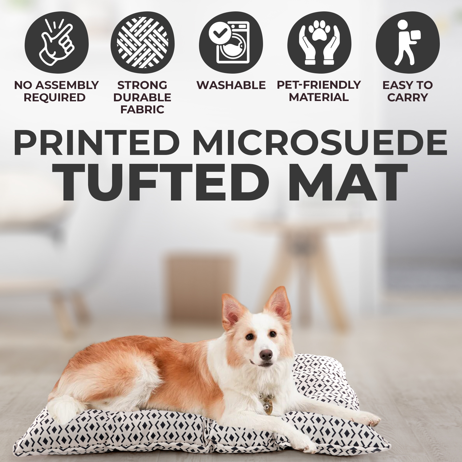 Details Luxury Printed Microsuede Tufted Pet Mat for Dogs and Cats - Durable, Comfortable, and Stylish Bedding for Small to Large Breeds
