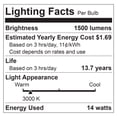 thumbnail image 5 of 6-Pack Sunlite LED A19 Light Bulbs Non-Dimmable, 14 Watt (100 Watt Equivalent), Medium (E26) Base, 1500 Lumen 30K - Warm White, 5 of 5