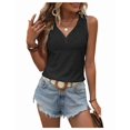 thumbnail image 3 of Fashion Button Embroidered Eyelet Tank Top Women Summer Tops Casual Country V Neck Tee Shirts Sleeveless Loose Blouse Black XL, 3 of 9