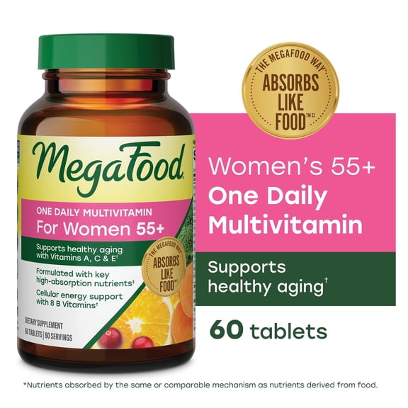 MegaFood Women's 55  Multivitamin - Vitamins A, C, D3 & E - Aging Support - 60 Servings