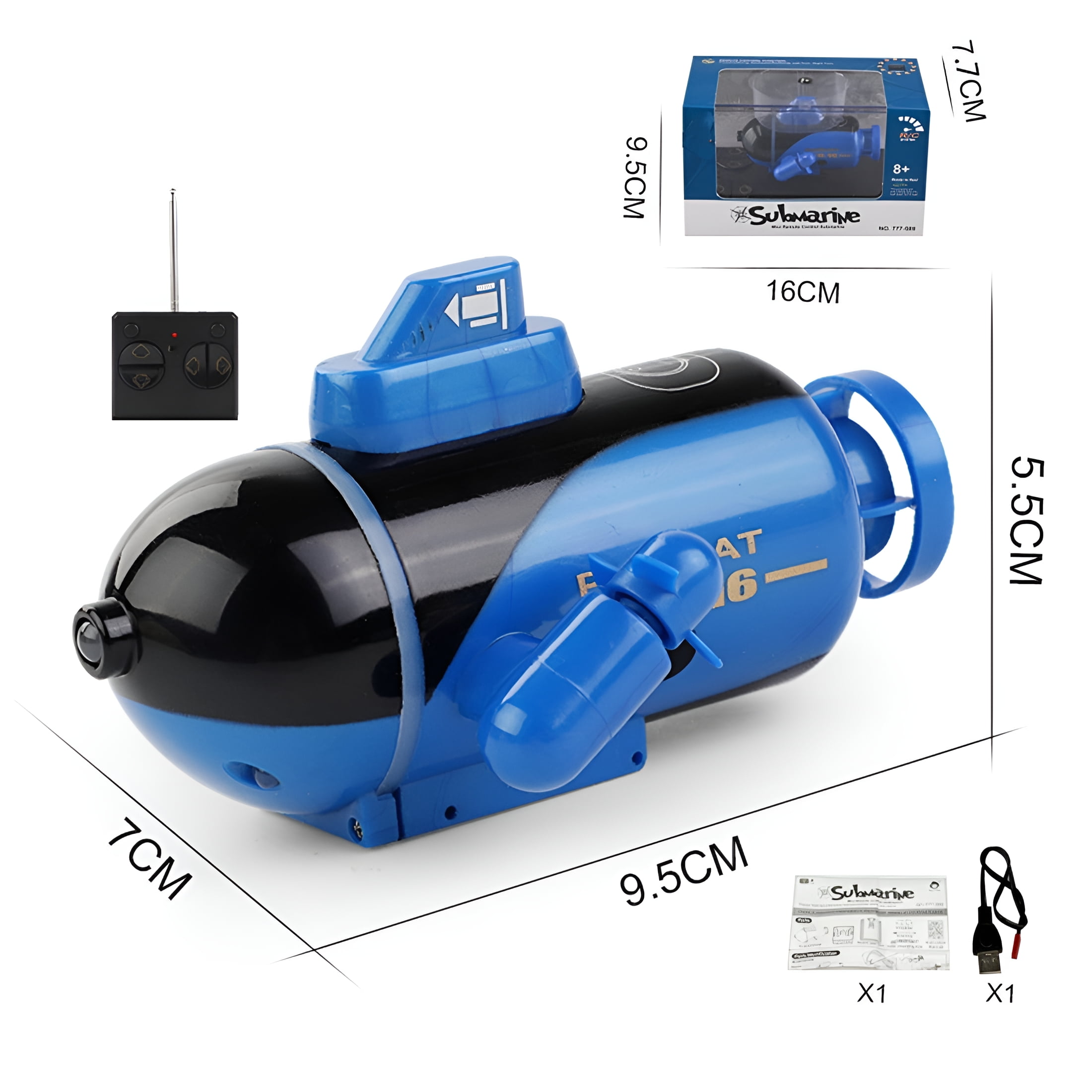 BESTSKY Mini Model Nuclear Submarine Rechargeable RC Boat Toy Remote Control Submarine,Blue