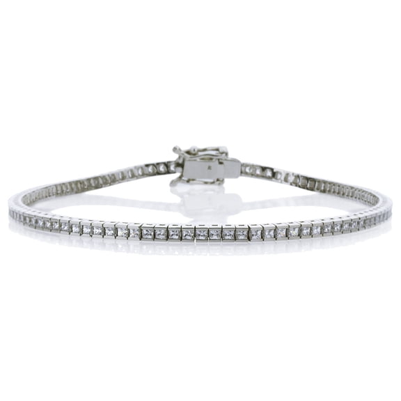 14K White Gold 1.5mm 3.27 ct.tw Princess Cubic Zirconia Channel Set Tennis Bracelet