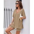 thumbnail image 3 of Ekouaer Womens Pajamas 2 Piece Lounge Sets Oversized V Neck T-Shirts Tops Biker Shorts Set Workout Reversible Tracksuit Light Blue M, 3 of 5
