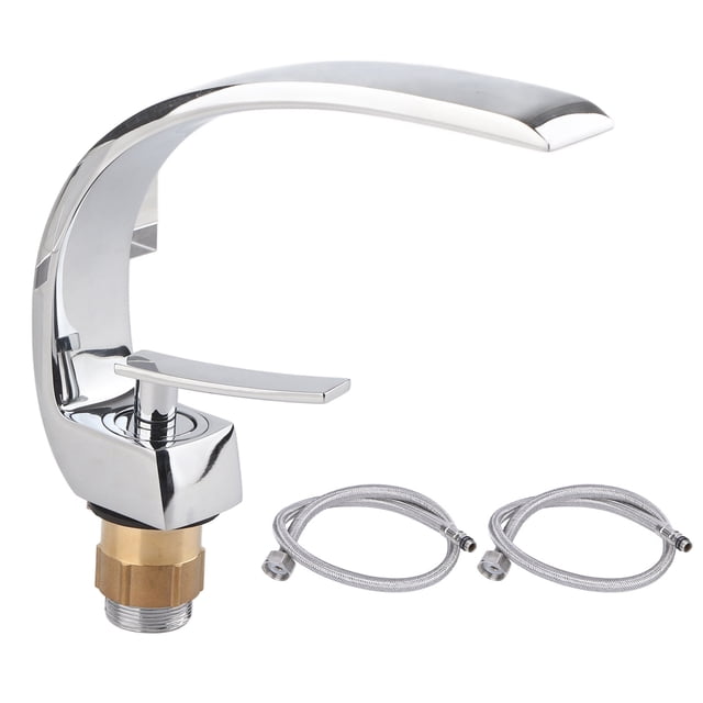 Grifo mezclador de agua fría y caliente para lavabo con diseño curvo G1/2, grifo monomando para fregadero con manguera