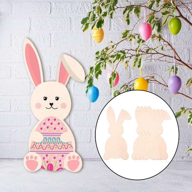 5 Pieces Easter Wooden Bunny Cutouts Wood Pieces for Spring Easter DIY Craft